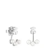 Short Nocturne Silver Earrings with Pearls
