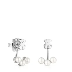 Short Nocturne Silver Earrings with Pearls