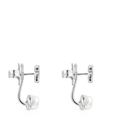 Short Nocturne Silver Earrings with Pearls