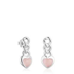 Short silver and chalcedony heart Earrings Bold Motif