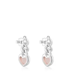 Short silver and chalcedony heart Earrings Bold Motif