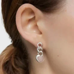 Short silver and chalcedony heart Earrings Bold Motif