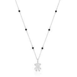 Short silver and onyx Necklace with bear charm TOUS Grain