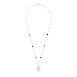 Short silver and onyx Necklace with bear charm TOUS Grain
