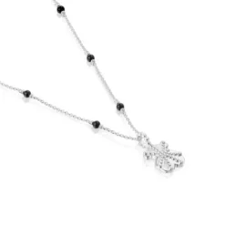 Short silver and onyx Necklace with bear charm TOUS Grain