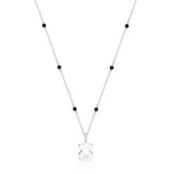 Short silver and onyx Necklace with bear charm TOUS Grain
