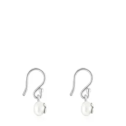 Short Silver and Pearl Icon Pearl Earrings