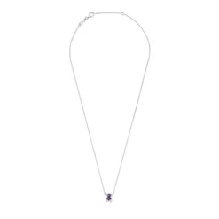 Short silver bear motif chain Necklace with lilac lab-grown sapphires Color Bear LGG