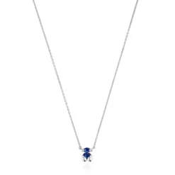 Short silver bear motif Necklace with laboratory-grown lilac-colored sapphire Color Bear LGG