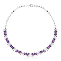 Short silver bear motif Necklace with lilac lab-grown sapphires Color Bear LGG