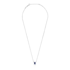 Short silver bear motif Necklace with laboratory-grown lilac-colored sapphire Color Bear LGG