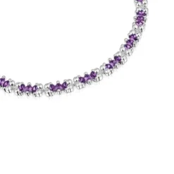 Short silver bear motif Necklace with lilac lab-grown sapphires Color Bear LGG
