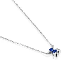 Short silver bear motif Necklace with laboratory-grown lilac-colored sapphire Color Bear LGG