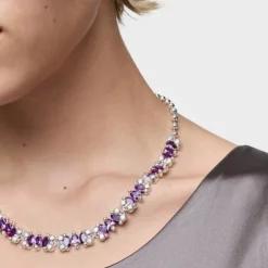 Short silver bear motif Necklace with lilac lab-grown sapphires Color Bear LGG