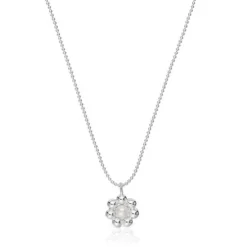 Short silver flower and cultured pearl Necklace Sugar Party