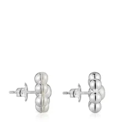 Short silver flower and cultured pearls Earrings Sugar Party