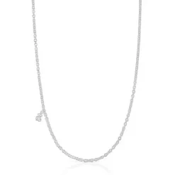 Short silver Necklace with thick round rings Bold Bear