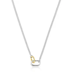 Short silver Necklace with two-tone rings Hold Oval