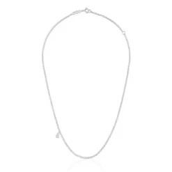 Short silver Necklace with thick round rings Bold Bear