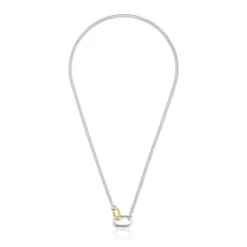 Short silver Necklace with two-tone rings Hold Oval