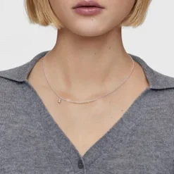 Short silver Necklace with thick round rings Bold Bear