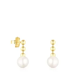 Short Silver Vermeil Gloss ball Earrings with Pearl