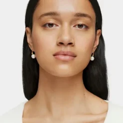 Short Silver Vermeil Gloss Earrings with Pearl