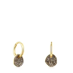 Short Silver Vermeil Nenufar Earrings with Diamonds