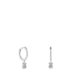Short white-gold bear Hoop earrings with diamonds TOUS Grain