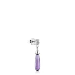 Short white-gold bear Single earring with diamonds and amethyst TOUS Grain