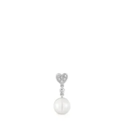 Short white-gold heart Single earring with diamonds and cultured pearl TOUS Grain