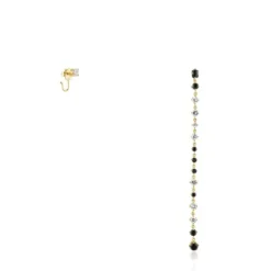 Short/long Silver Vermeil Glaring Earrings with Onyx and Zirconia