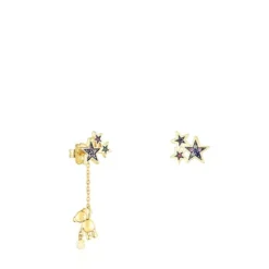 Short/long Silver Vermeil Teddy Bear Stars Earrings with Gemstones