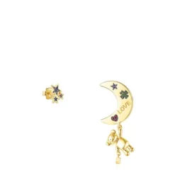 Short/long Silver Vermeil Teddy Bear Stars moon Earrings with Gemstones