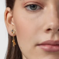 Short/long Silver Vermeil Teddy Bear Stars Earrings with Gemstones