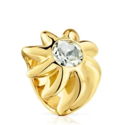 Signet ring with 18kt gold plating over silver and prasiolite Galia