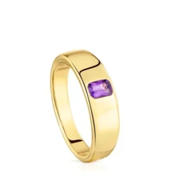 Signet ring with 18kt gold plating over silver and amethyst TOUS Basic Colors