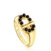 Signet ring with 18kt gold plating over silver and onyx TOUS MANIFESTO
