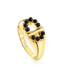 Signet ring with 18kt gold plating over silver and onyx TOUS MANIFESTO