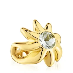 Signet ring with 18kt gold plating over silver and prasiolite Galia