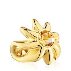Signet ring with 18kt gold plating over silver and citrine Galia