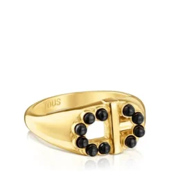 Signet ring with 18kt gold plating over silver and onyx TOUS MANIFESTO