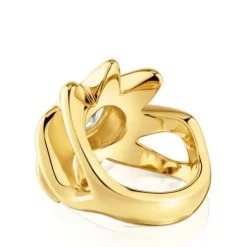 Signet ring with 18kt gold plating over silver and prasiolite Galia