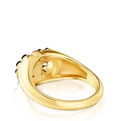 Signet ring with 18kt gold plating over silver and onyx TOUS MANIFESTO
