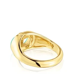 Signet ring with 18kt gold plating over silver and green enamel TOUS MANIFESTO