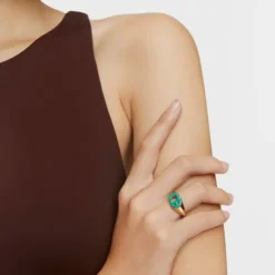 Signet ring with 18kt gold plating over silver and green enamel TOUS MANIFESTO