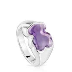 Silver and amethyst bear Signet ring Bold Motif