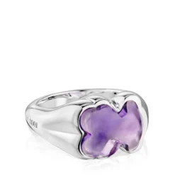 Silver and amethyst bear Signet ring Bold Motif