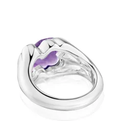 Silver and amethyst bear Signet ring Bold Motif