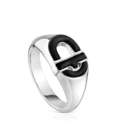 Silver and black enamel Signet ring TOUS MANIFESTO